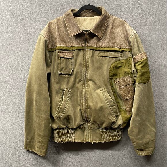 Vtg 80s 90s Dual Control Canvas Leather Bomber Flight Jacket Mens M Quilted Line - Picture 1 of 16